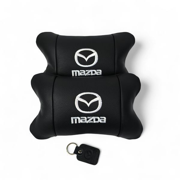 Набор кожаных подушек Mazda с вышивкой логотипа + подарок &ndash; кожаный брелок 00017034 фото