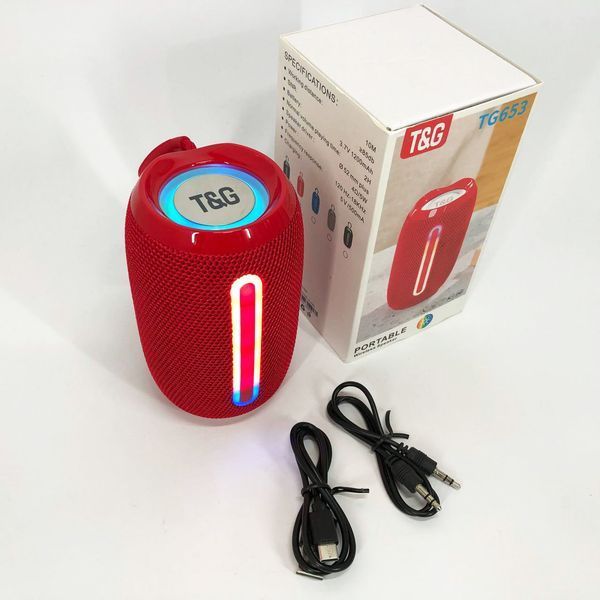 Портативна Bluetooth-колонка TG653 USB з ремінцем, потужна переносна акустична колонка. Колір: червоний 00017234 фото