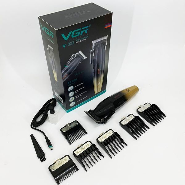Машинка для стрижки волос аккумуляторная Professional Turbo с разными насадками VGR V-003. Цвет: желтый 00015476 фото