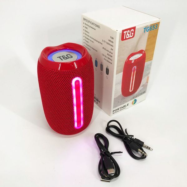 Портативна Bluetooth-колонка TG653 USB з ремінцем, потужна переносна акустична колонка. Колір: червоний 00017234 фото