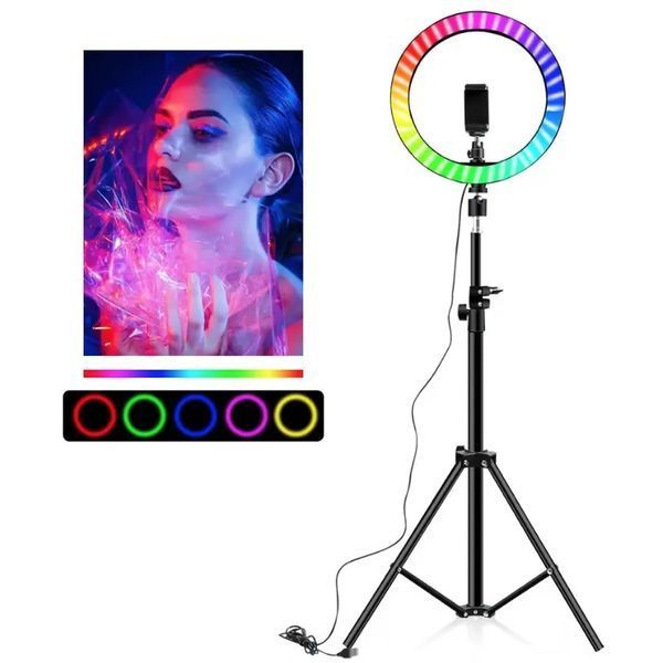 Кольцевая лампа со Штативом RGB 36 см,Светодиодная LED лампа,Кольцевой свет,Разноцветная лампа блогера 00018151 фото