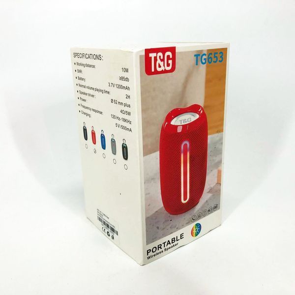 Портативна Bluetooth-колонка TG653 USB з ремінцем, потужна переносна акустична колонка. Колір: червоний 00017234 фото