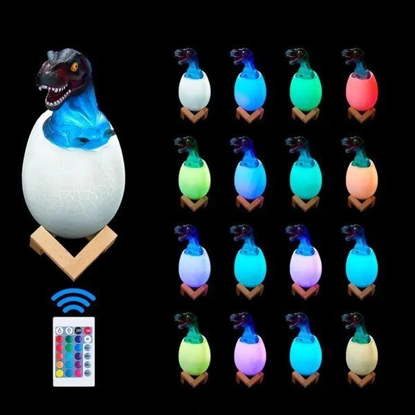 Детский светильник SUNROZ 3D Dinosaur Lamp лампа-ночник "Динозаврик в яйце" с пультом ДУ 00022158 фото