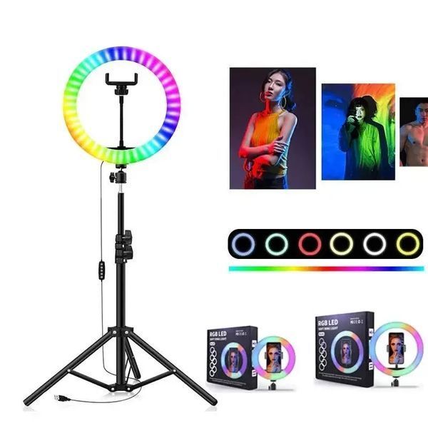 Кольцевая лампа со Штативом RGB 36 см,Светодиодная LED лампа,Кольцевой свет,Разноцветная лампа блогера 00018151 фото