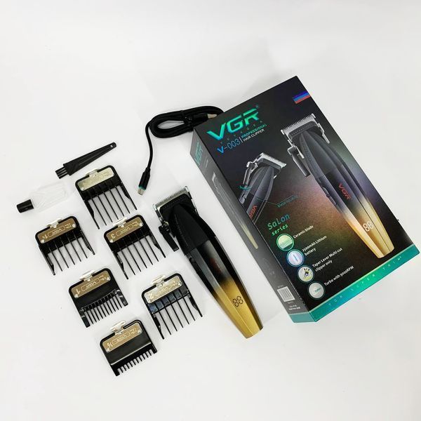 Машинка для стрижки волос аккумуляторная Professional Turbo с разными насадками VGR V-003. Цвет: желтый 00015476 фото