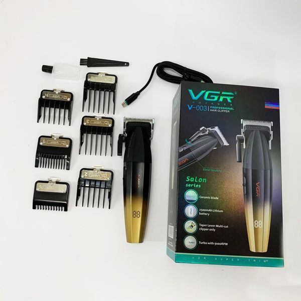 Машинка для стрижки волос аккумуляторная Professional Turbo с разными насадками VGR V-003. Цвет: желтый 00015476 фото