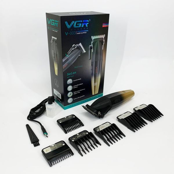 Машинка для стрижки волос аккумуляторная Professional Turbo с разными насадками VGR V-003. Цвет: желтый 00015476 фото