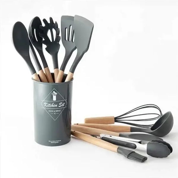 Набор кухонных принадлежностей силиконовый Kitchen Set RB-2239 черный(12 предметов) 00019301 фото