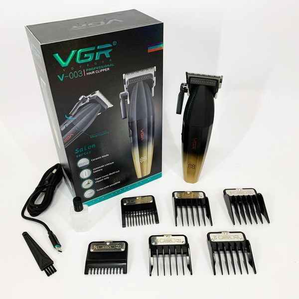 Машинка для стрижки волос аккумуляторная Professional Turbo с разными насадками VGR V-003. Цвет: желтый 00015476 фото