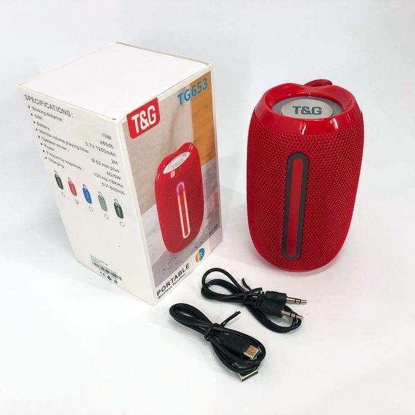 Портативна Bluetooth-колонка TG653 USB з ремінцем, потужна переносна акустична колонка. Колір: червоний 00017234 фото