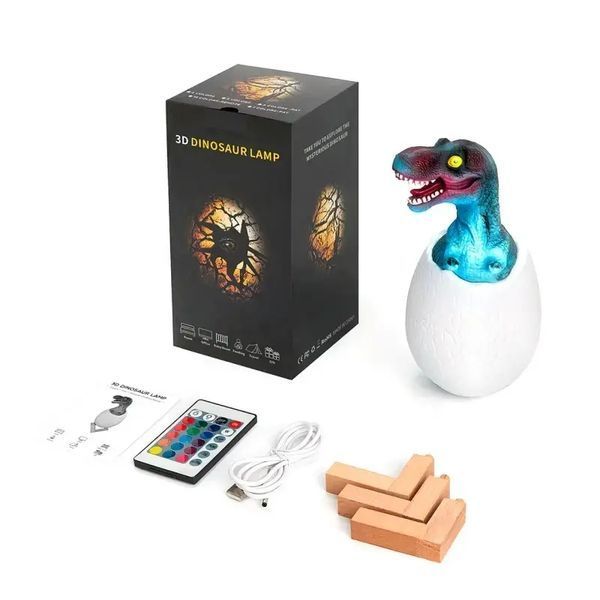 Детский светильник SUNROZ 3D Dinosaur Lamp лампа-ночник "Динозаврик в яйце" с пультом ДУ 00022158 фото