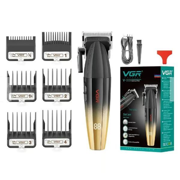 Машинка для стрижки волос аккумуляторная Professional Turbo с разными насадками VGR V-003. Цвет: желтый 00015476 фото