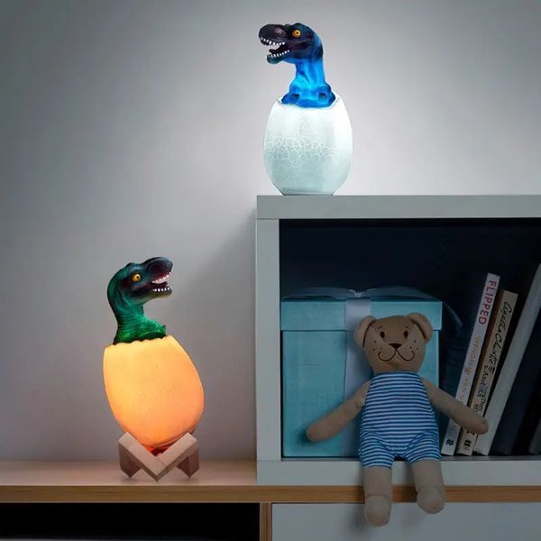 Детский светильник SUNROZ 3D Dinosaur Lamp лампа-ночник "Динозаврик в яйце" с пультом ДУ 00022158 фото
