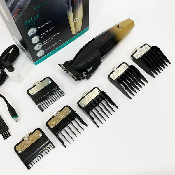 Машинка для стрижки волос аккумуляторная Professional Turbo с разными насадками VGR V-003. Цвет: желтый 00015476 фото