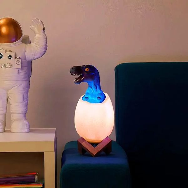 Детский светильник SUNROZ 3D Dinosaur Lamp лампа-ночник "Динозаврик в яйце" с пультом ДУ 00022158 фото