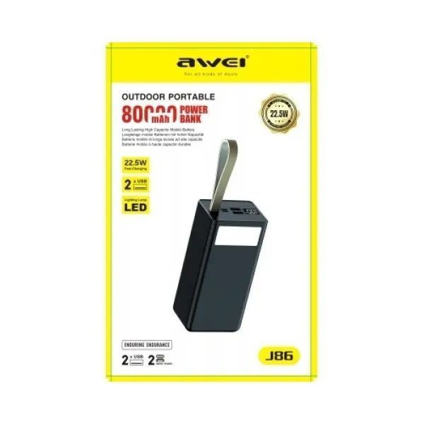 Зовнішній акумулятор повербанк Power Bank Awei J86 80000mAh 00017904 фото