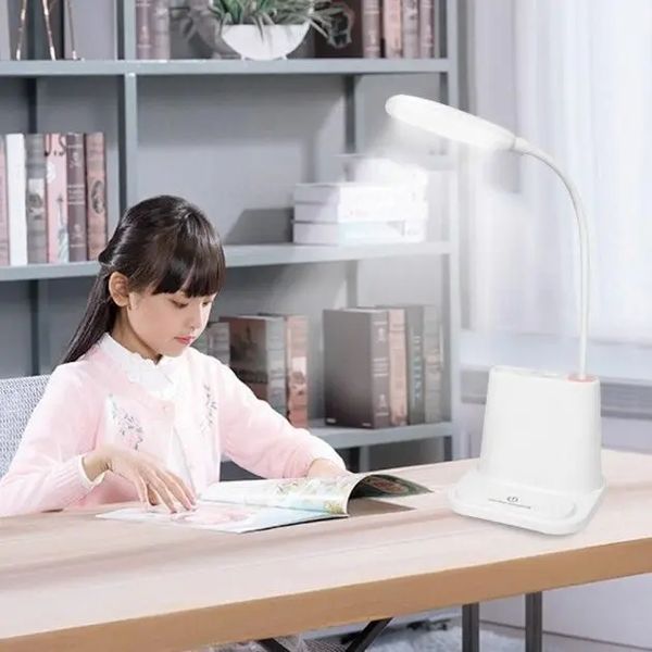 Белая Аккумуляторная Настольная LED лампа Bionic Desk Lamp c USB выходом, органайзером и подставкой для смартфона 00023647 фото