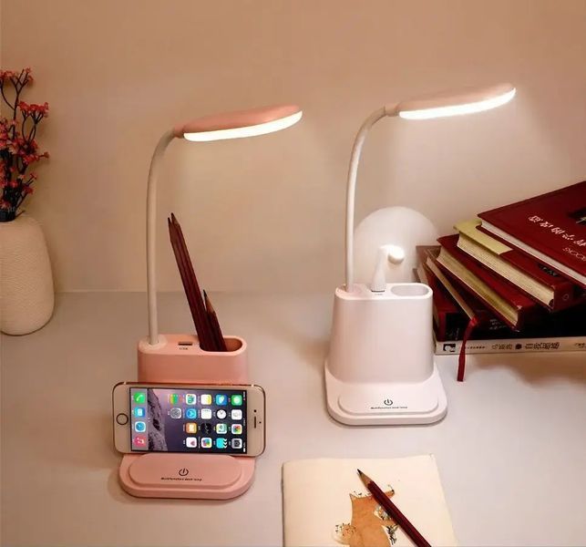 Белая Аккумуляторная Настольная LED лампа Bionic Desk Lamp c USB выходом, органайзером и подставкой для смартфона 00023647 фото