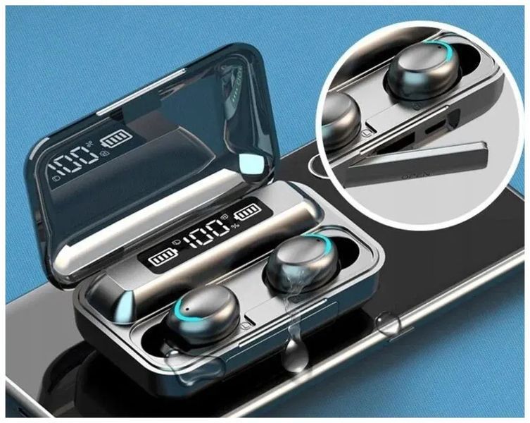 Наушники F9 TWS V5.0 Беспроводные сенсорные Bluetooth с индикатором заряда водонепроницаемые черные (NB-1) 00017398 фото