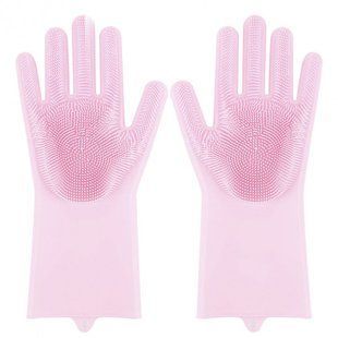Силиконовые перчатки Magic Silicone Gloves Pink для уборки чистки мытья посуды для дома. Цвет: розовый 00018715 фото