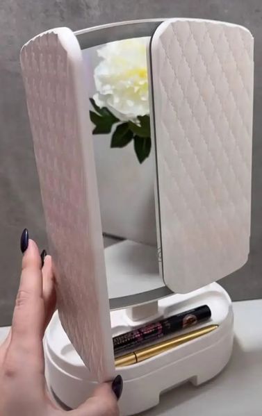 Косметическое тройное зеркало с подсветкой от USB, Зеркало для макияжа сенсорное с подставкой TPSP 00015589 фото