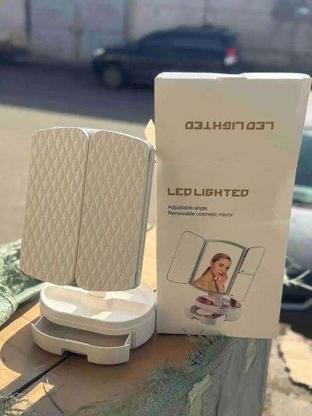 Косметическое тройное зеркало с подсветкой от USB, Зеркало для макияжа сенсорное с подставкой TPSP 00015589 фото