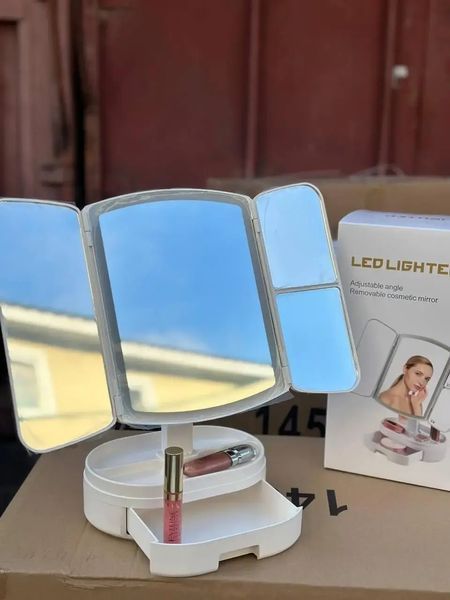 Косметическое тройное зеркало с подсветкой от USB, Зеркало для макияжа сенсорное с подставкой TPSP 00015589 фото