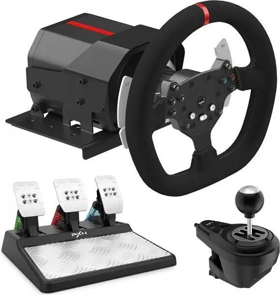 Ігрове кермо 3 педалі PXN V10 Gaming Racing PC/PS3/PS4/XO/SWITCH Професійне ігрове кермо (270&deg;/900&deg;) 00018121 фото