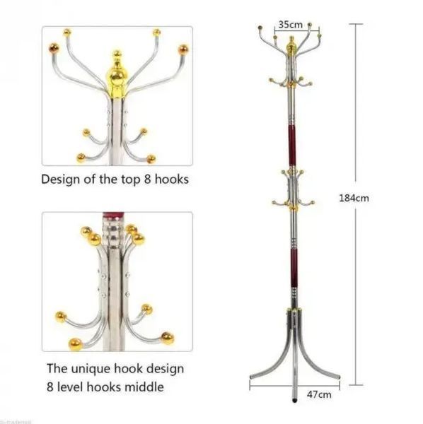 Металлическая напольная стойка-вешалка для одежды Coat Rack тренога 16 крючков 00014062 фото