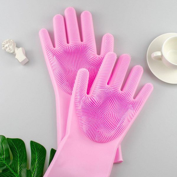Силіконові рукавички Magic Silicone Gloves Pink для прибирання чистки миття посуду для будинку. Колір рожевий 00018715 фото