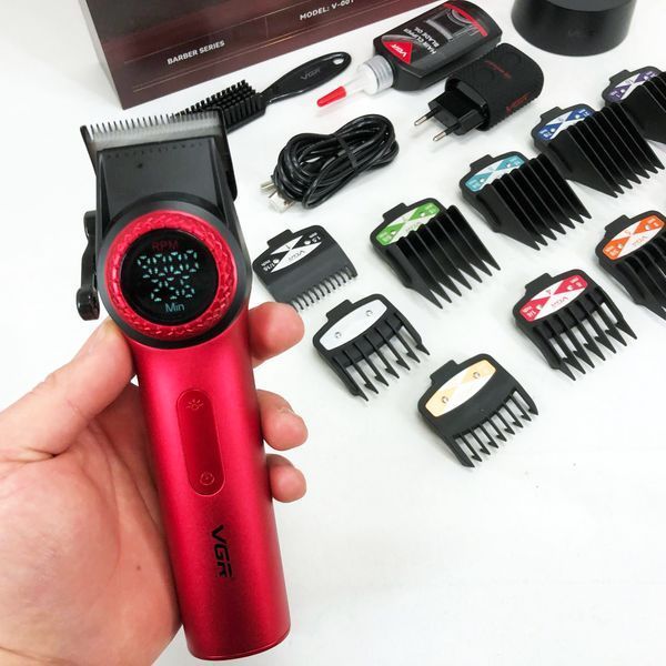 Профессиональная машинка для стрижки волос VGR V-001 RED с дисплеем 9000 об и 10 насадками (1,5-24 мм) 00014825 фото