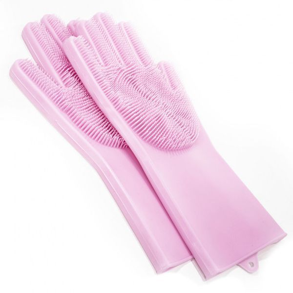 Силіконові рукавички Magic Silicone Gloves Pink для прибирання чистки миття посуду для будинку. Колір рожевий 00018715 фото