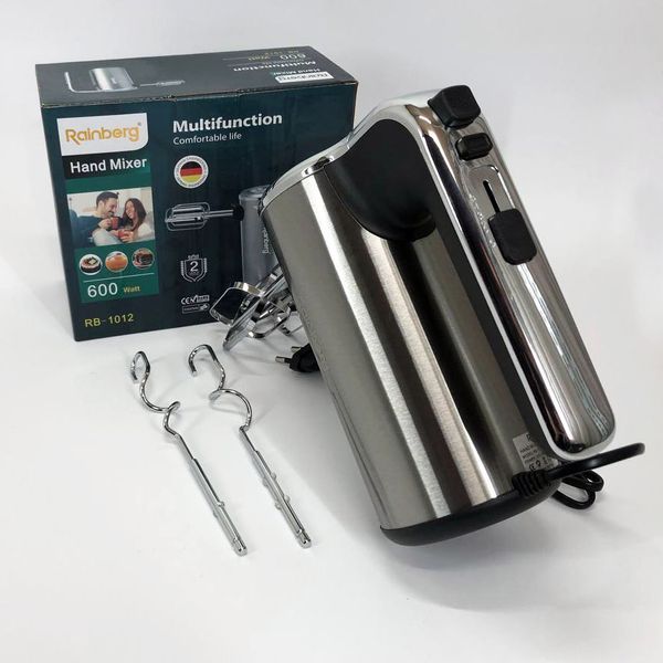 Миксер ручной электрический Rainberg RB-1012 600W Нержавейка, ручной миксер для кухни, мощный миксер 00020326 фото