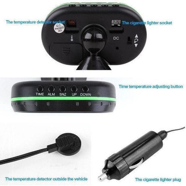 Автомобильные часы VST-7009V подсветка + 2 термометра + вольтметр, питание от аккумулятора авто 12В-24В 00016761 фото