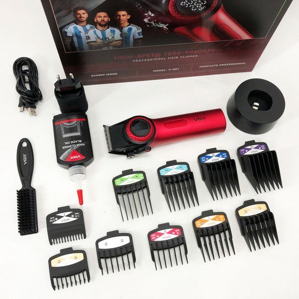 Профессиональная машинка для стрижки волос VGR V-001 RED с дисплеем 9000 об и 10 насадками (1,5-24 мм) 00014825 фото