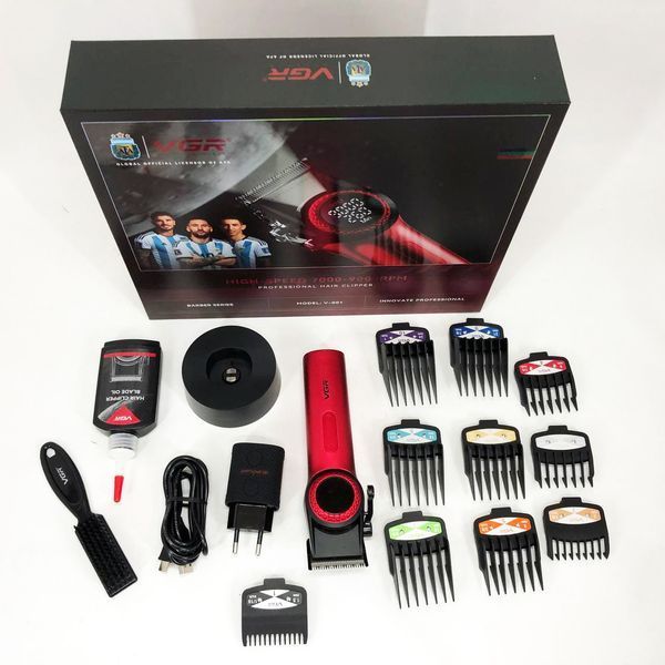 Профессиональная машинка для стрижки волос VGR V-001 RED с дисплеем 9000 об и 10 насадками (1,5-24 мм) 00014825 фото