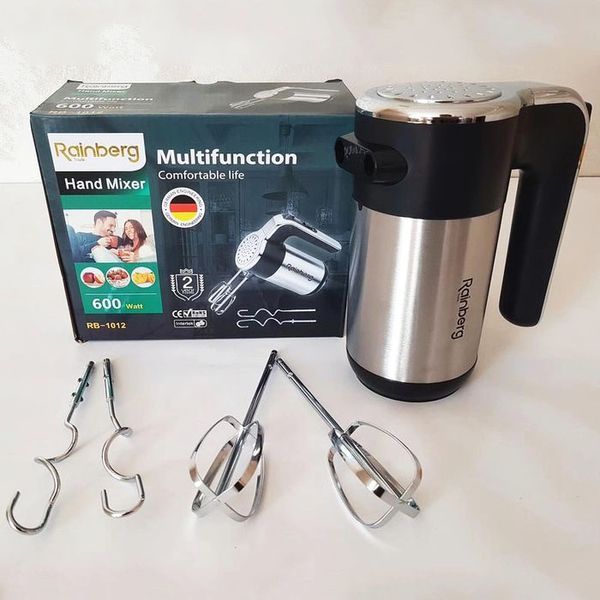 Миксер ручной электрический Rainberg RB-1012 600W Нержавейка, ручной миксер для кухни, мощный миксер 00020326 фото