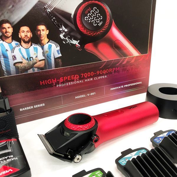 Профессиональная машинка для стрижки волос VGR V-001 RED с дисплеем 9000 об и 10 насадками (1,5-24 мм) 00014825 фото