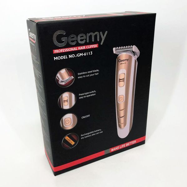 Машинка для стрижки волосся Gemei GM-6113 акумуляторна, чоловіча машинка для гоління. Колір: золотий 00014325 фото