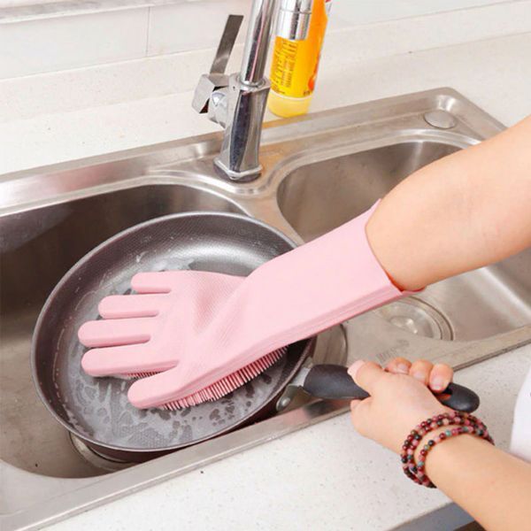 Силіконові рукавички Magic Silicone Gloves Pink для прибирання чистки миття посуду для будинку. Колір рожевий 00018715 фото