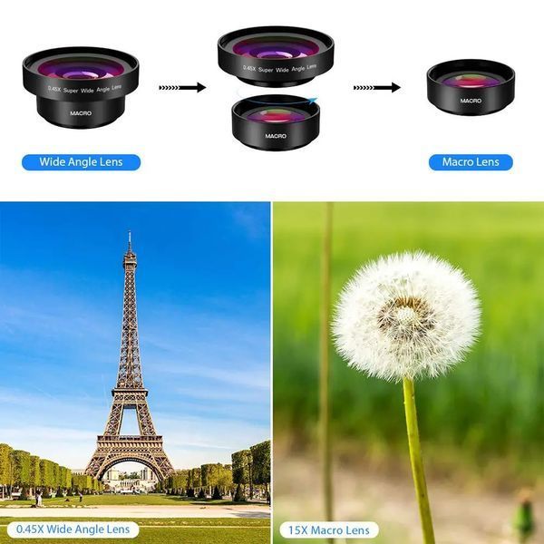 Макролинза для телефона, объектив для телефона, линза 2 объектива 0.45 lens AND HA-55 00023798 фото