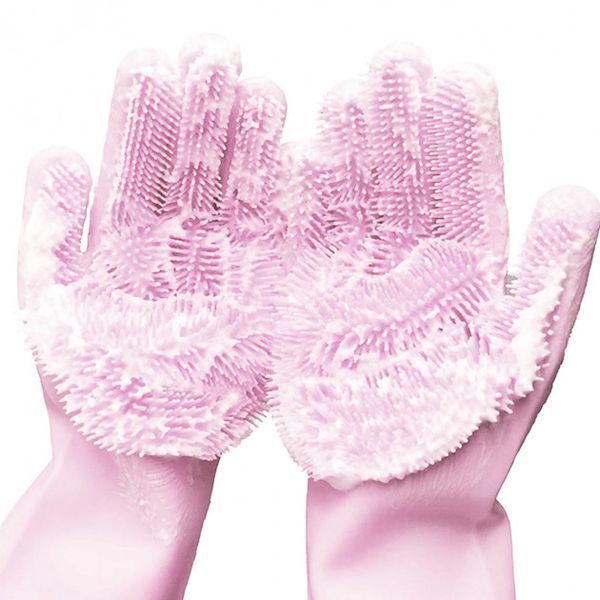 Силіконові рукавички Magic Silicone Gloves Pink для прибирання чистки миття посуду для будинку. Колір рожевий 00018715 фото