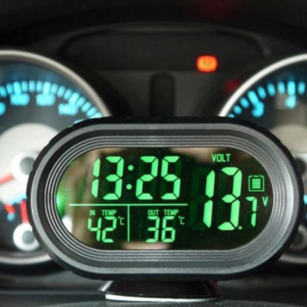 Автомобильные часы VST-7009V подсветка + 2 термометра + вольтметр, питание от аккумулятора авто 12В-24В 00016761 фото