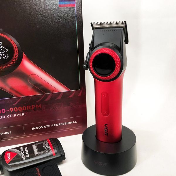Профессиональная машинка для стрижки волос VGR V-001 RED с дисплеем 9000 об и 10 насадками (1,5-24 мм) 00014825 фото