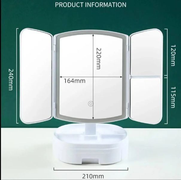 Косметическое тройное зеркало с подсветкой от USB, Зеркало для макияжа сенсорное с подставкой TPSP 00015589 фото
