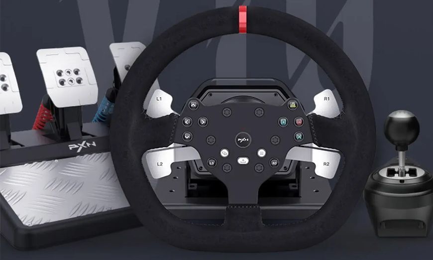 Ігрове кермо 3 педалі PXN V10 Gaming Racing PC/PS3/PS4/XO/SWITCH Професійне ігрове кермо (270&deg;/900&deg;) 00018121 фото