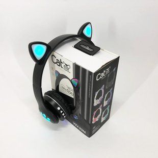 Беспроводные наушники с кошачьими ушками и RGB подсветкой Cat VZV 23M. Цвет: черный 00023807 фото