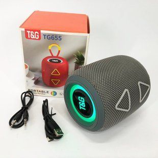 Портативная колонка TG655 5W с RGB подсветкой и ремешком, Громкая блютуз колонка. Цвет: серый 00017236 фото