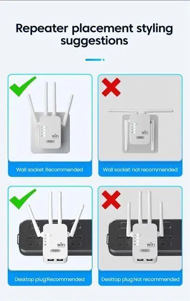 Бездротовий підсилювач, повторювач Wi-Fi, Wi-Fi ретранслятор 2.4G, 4 антени, Wi-Fi підсилювач 00018122 фото