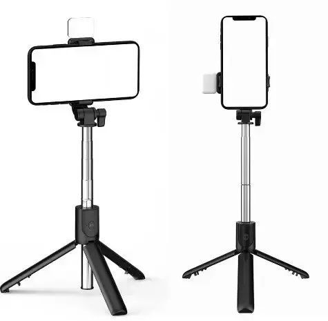 Селф палка, штатив-монопод для телефона с Bluetooth пультом и LED светом Selfie Stick DF-01S AND 5222 (черный) 00023799 фото